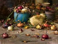 Blue Pot with Onions by Delbert Gish