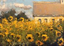 Sunflowers & Schoolhouse III by Romona Youngquist